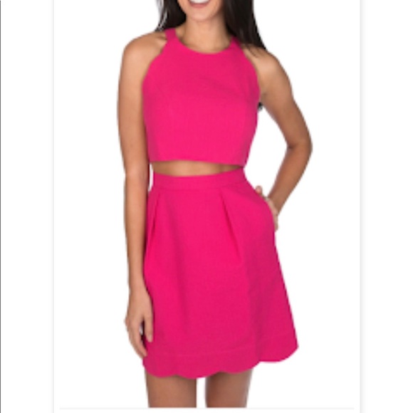 Lauren James Crop Top Skirt Set in Raspberry - Picture 1 of 5